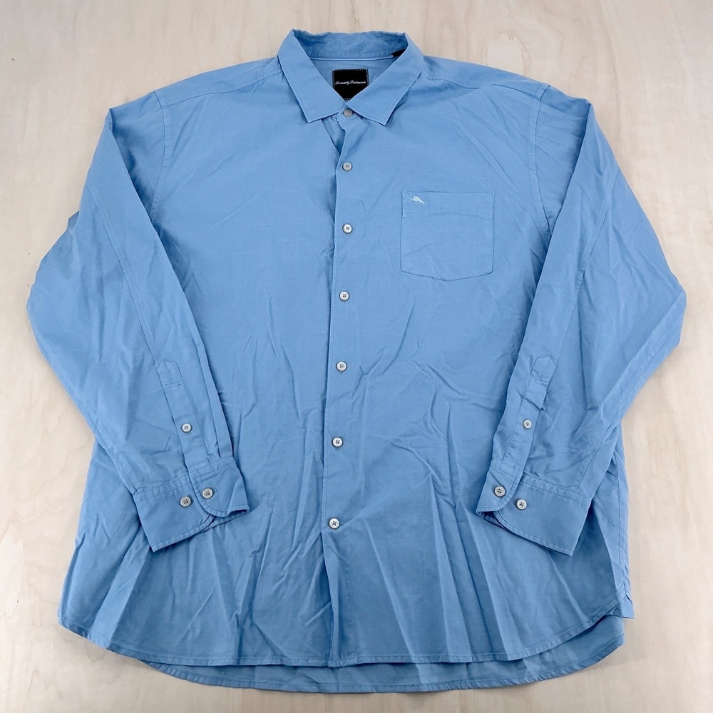 Tommy Bahama Island Twill Shirt Mens XXL Blue Silk Blend Long Sleeve Coastal New - Picture 2 of 12